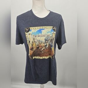 Fort Worth Stock Yards Vintage Print Graphic Tee - Gray Large (6231)